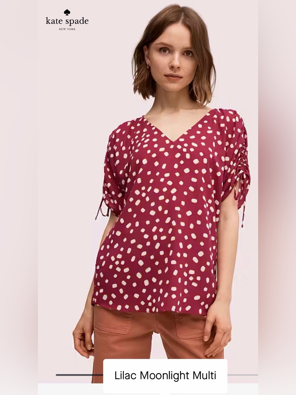 KATE SPADE NEW YORK - Mallow Dot Ruched Sleeve Top